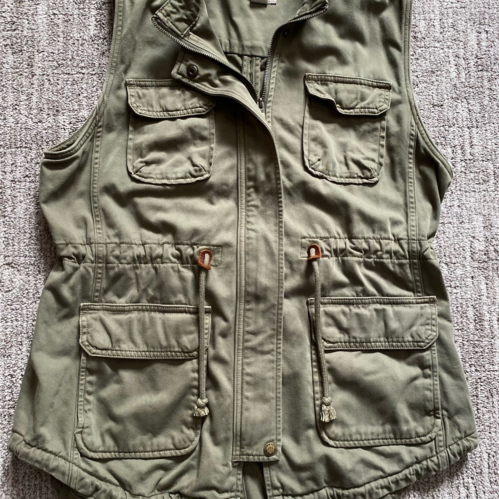 Lucky Brand Khaki Full Zip Utility Vest